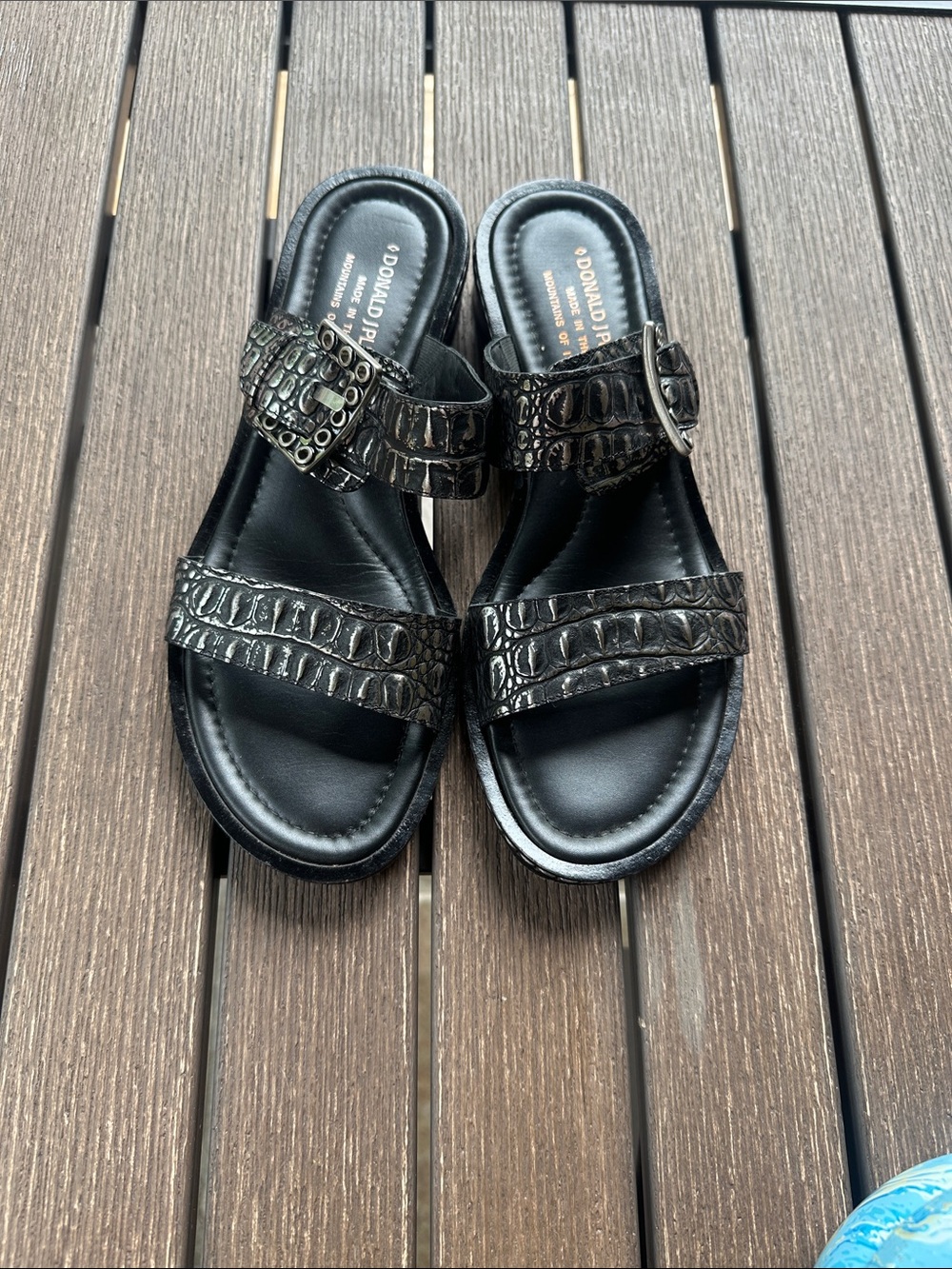 Donald J. Pliner Black Croc-Embossed Buckle Slide Sandals